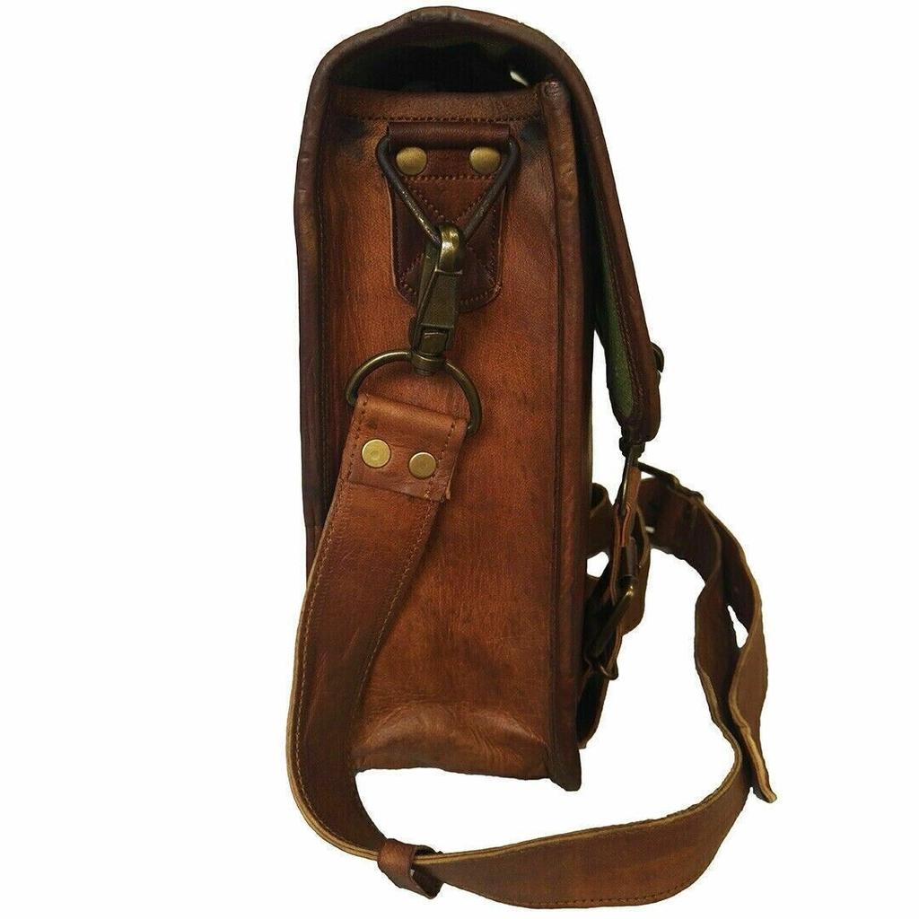 Umhängetasche für Herren, Messenger-Laptop-Aktentasche, echtes Ziegenleder, Vintage-Braun