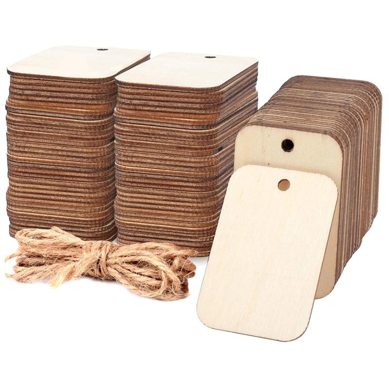 25/50/100 Pezzi Fette di Legno Naturale Non Verniciate Etichette Regalo Etichette Appese in Legno Vuote con Corda per Decorazioni Matrimonio Festa di Compleanno Segnalibri Fai da Te Artigianato