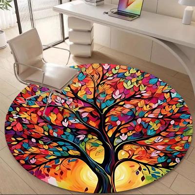 1pc Autumn Leaves Office Round Area Rug, Indoor Mat Suitable ForOffice, Under Office Chairs Bedroom Living Room Home Decor, D129