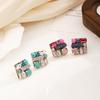 Dongdaemun retro splicing contrasting color square stud earrings, unique personality, geometric earrings, simple niche design earrings