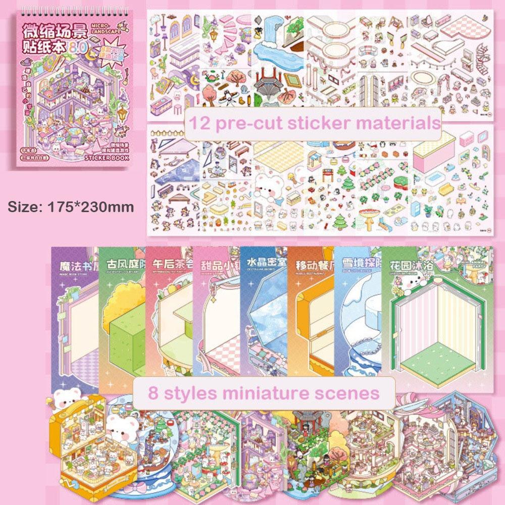Cartoon 3D Landscape Sticker Book DIY Miniature Scene Book Cabin Scene Pocket Sticker for Kids 03