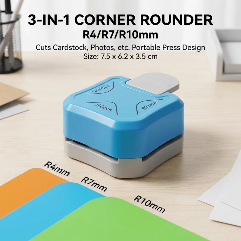 3 in 1 Corner Rounder Cutter for Scrapbook Cards Crafts Metal Plastic Design Paper Edge Maker 4mm 7mm 10mm
