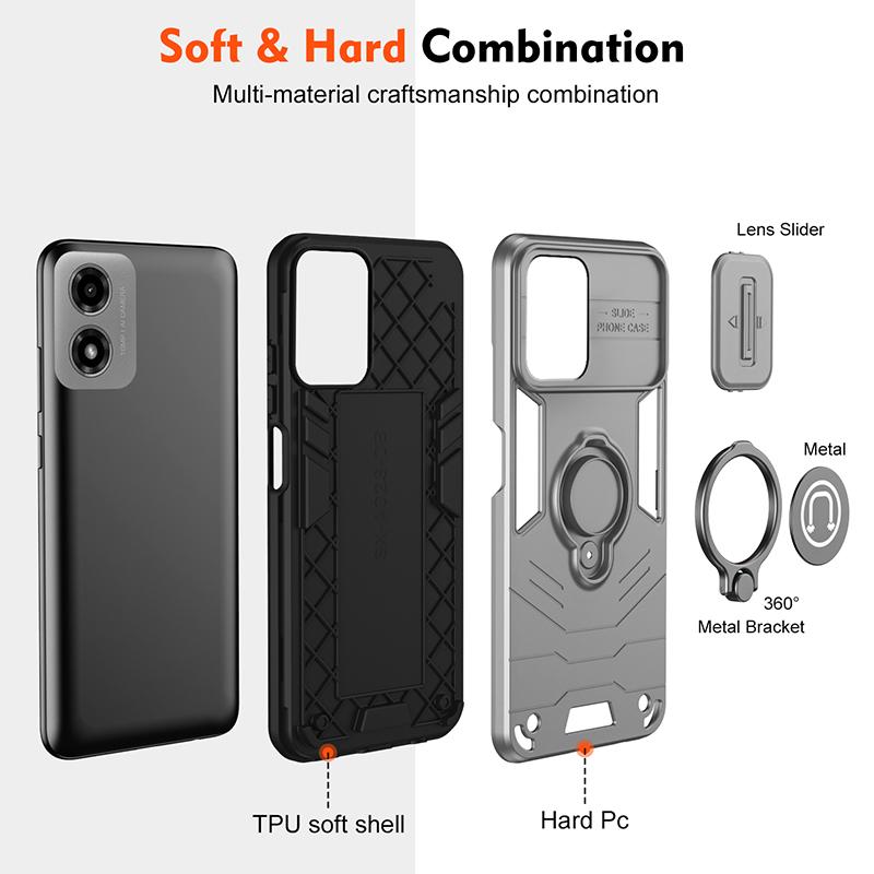 Stand Rotating Slide Lens Military Grade Armor Case For Motorola Moto G04 G05 G13 G14 G15 G22 G23 G24 Magnetic Shockproof Cover