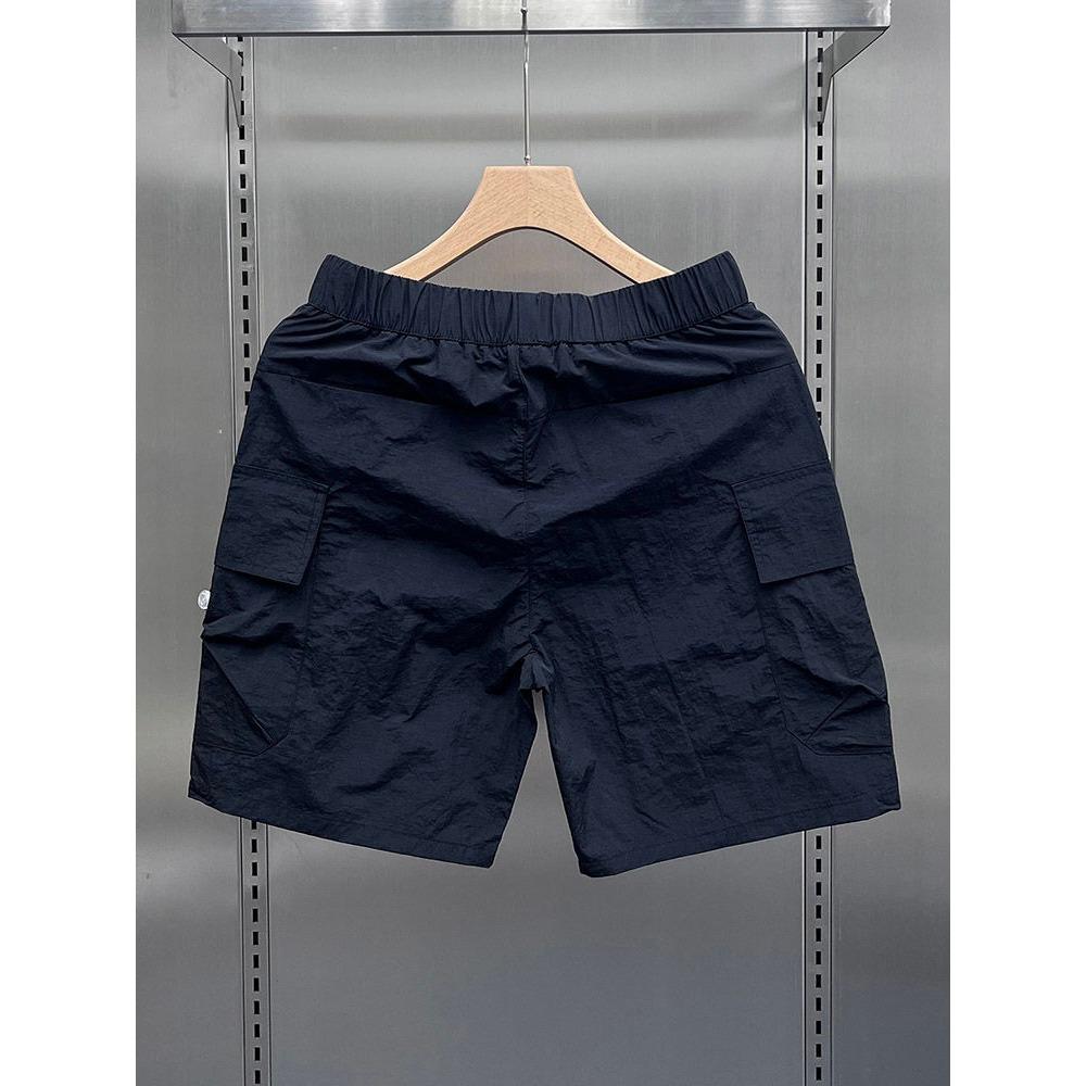 Shorts Men Handsome Work Clothes Large Pockets Elastic Waist Same Casual Five-point Pants