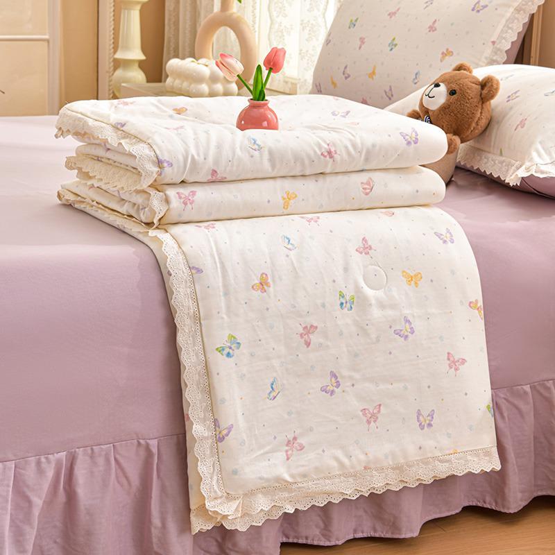 2026 Pure Cotton Double Gauze Lace Bed Skirt Summer Quilt: Cool Air Conditioning Four-Piece Set