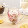 1/2Pcs 350ML Dries Flower Double Wall Mug Insulated Coffee Cup with Handle Espresso Latte Cappuccino Milk Juice Tea Water Drinking Cup