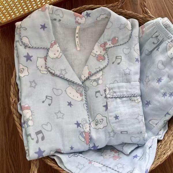 

Cute cartoon Kitty short-sleeved pajamas women s summer thin casual loose and comfortable shorts loungewear set S [recommended weight 35-40kg ]