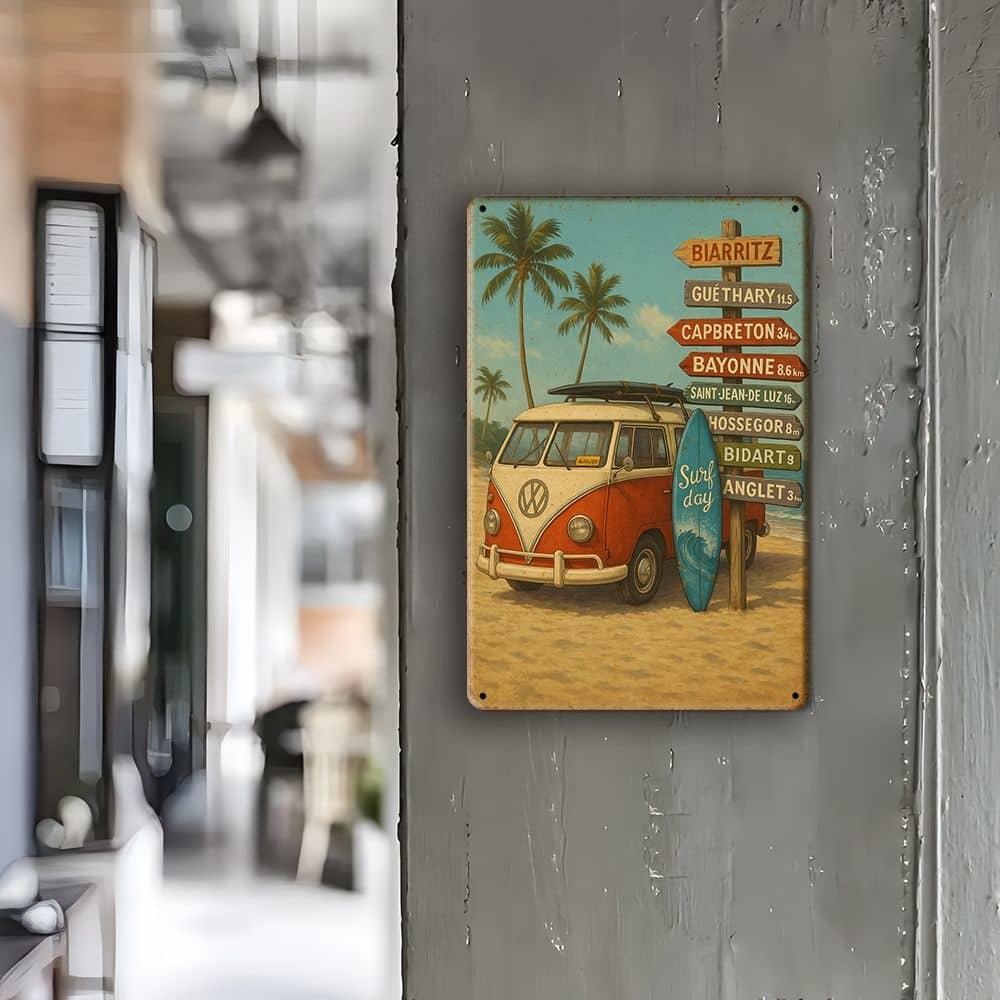 Vintage Surf Van Metal Sign, 20x30cm Retro Beach Wall Art.