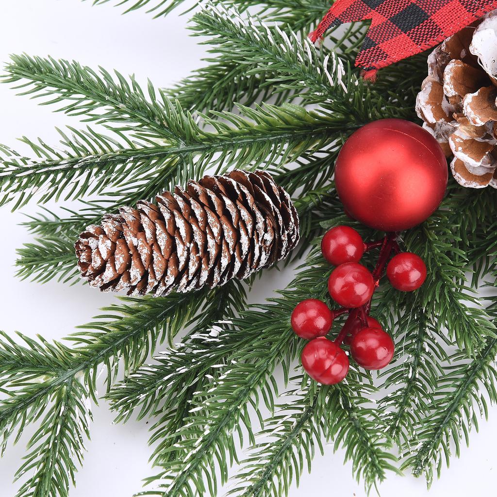 Xmas Swag Front Door Artificial Decorative Swag with Bow Red Berry Pine Cone for Indoor Outdoor Window Wall Fireplace