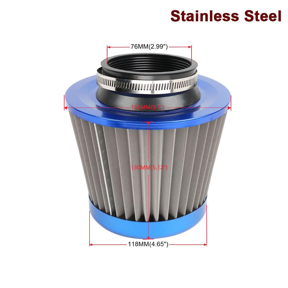 76MM 3" Gekleurd Blauw Roestvrij Staal Gaas Kegel Power Intake Hoge Doorstroming Koudeluchtfilter Luchtinlaatfilter Inductie Kit OFI074