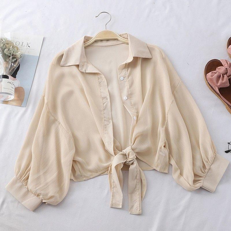 Thin sunscreen shirt women's summer loose bat cardigan short chiffon air-conditioning shirt with a small shawl outside the student tide