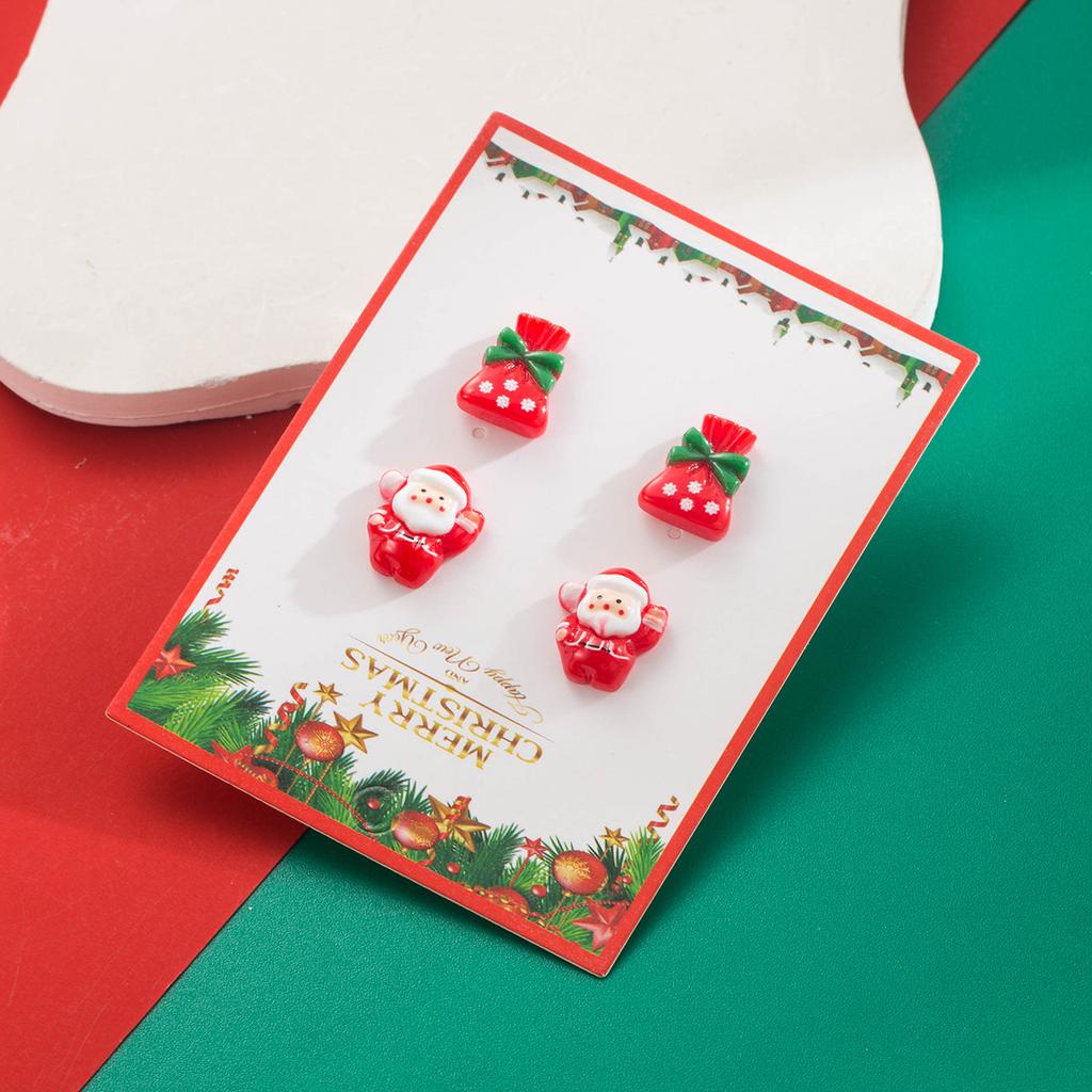 Vánoční slitinová pryskyřičná náušnicová sada Módní lehký luxus Vánoční strom Sněhulák Sob Boty Medvědí náušnice