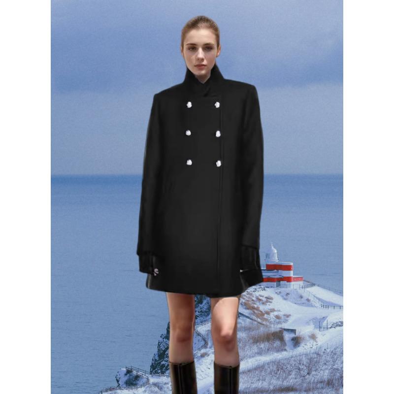 

Осень и зима Средней и длинной длины с воротником-стойкой Тонкий однотонный тонкий женский шерстяной пиджак Пальто XL