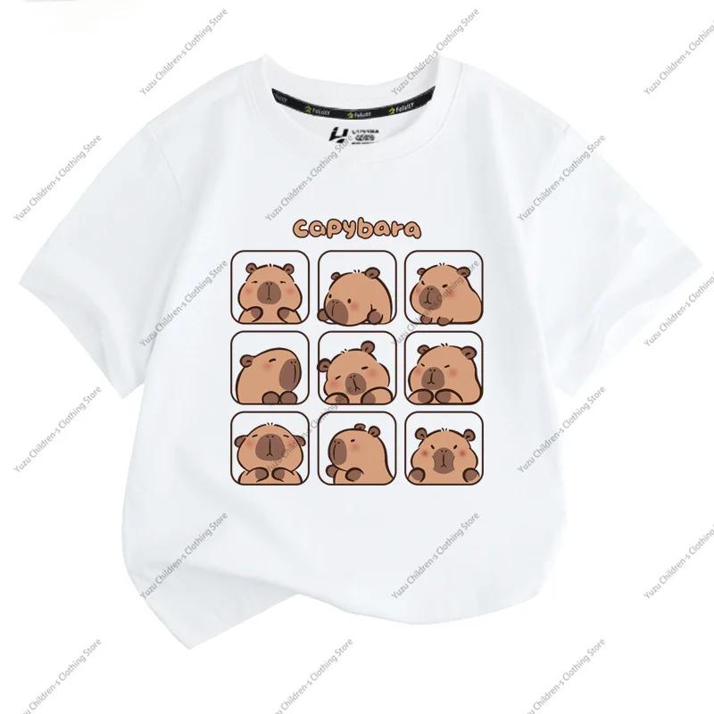 T-shirt Estiva Nuova Tendenza Stampa Capibara Carina per Bambini a Maniche Corte Carina Comoda Versatile T-shirt per Ragazzo e Ragazza