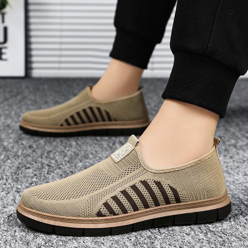 Men's shoes soft sole comfortable casual shoes flying woven shoes one pedal dad shoes breathable non-smelly feet mesh shoes versatile single shoes
