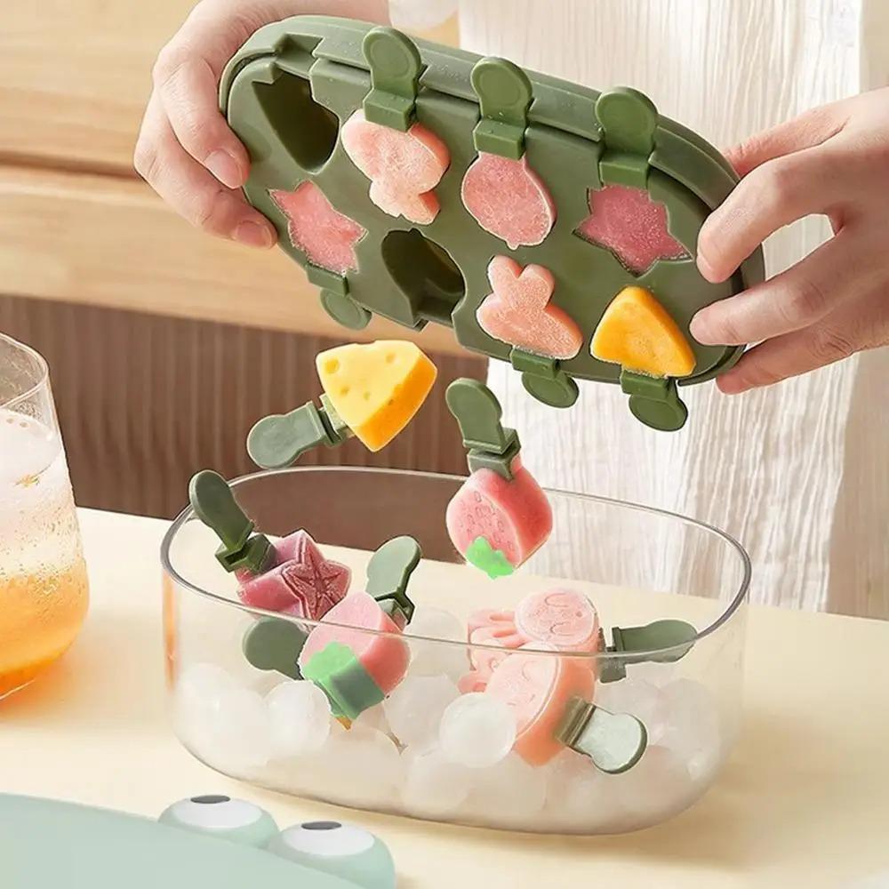 6/8 Cavity Cartoon Silicone Ice Cream Mold Dust Cover Ice Lolly Mold Ice Candy Maker  Cheese