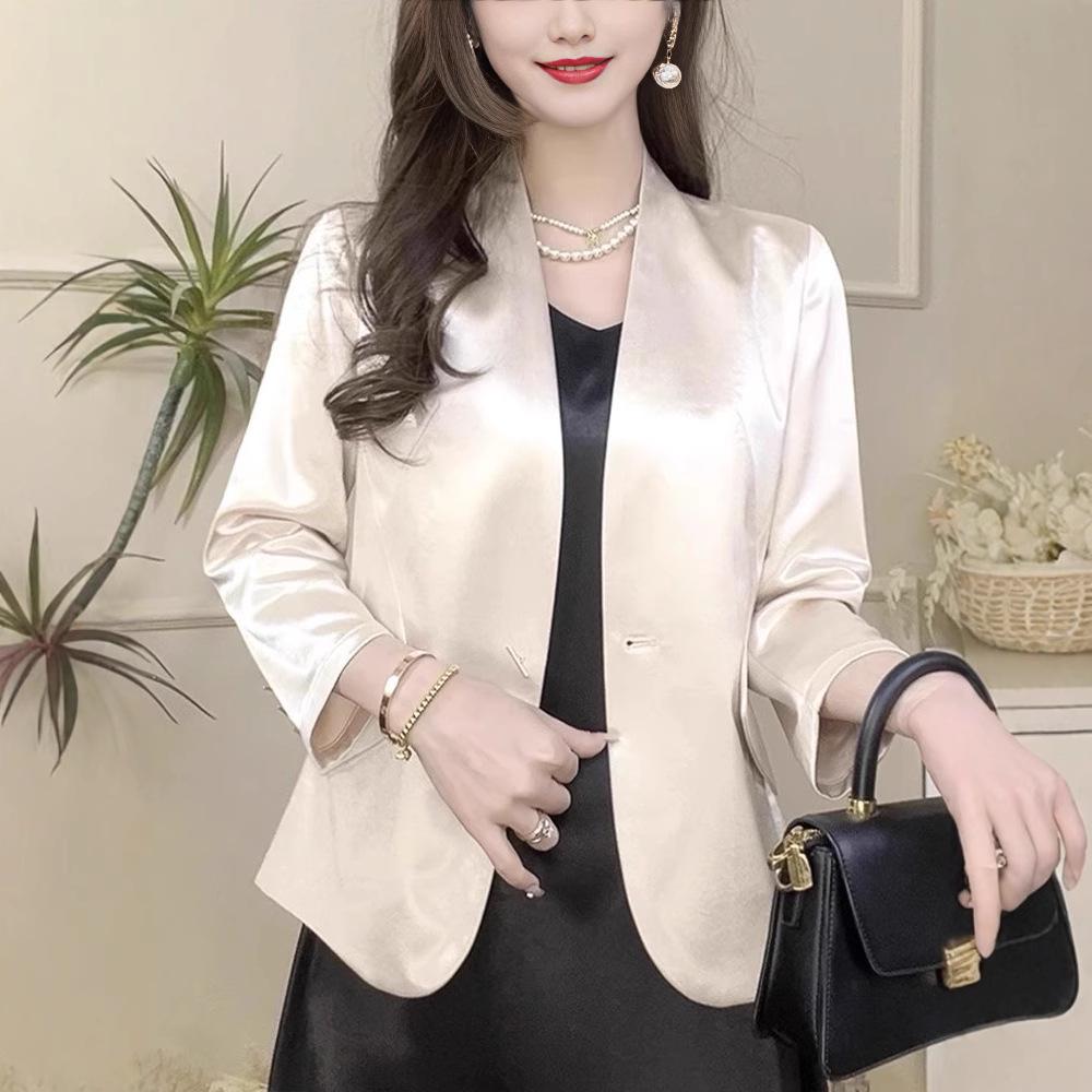 

Женский приталенный ацетатный блейзер на одной пуговице - Универсальная модная куртка XXL 125-135 Jin шампанского