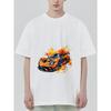 Black T Shirt with Flame Racing Car Print for Casual Wear