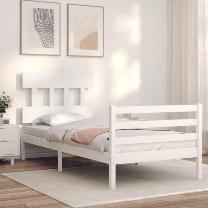 VidaXL Bed Frame with Headboard White Simple Solid Wood 3195122