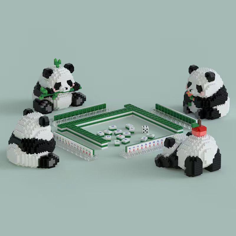 Panda Flower Cute Blue Building Blocks: Micro-Particle Assembly Toys for Creative Modeling
