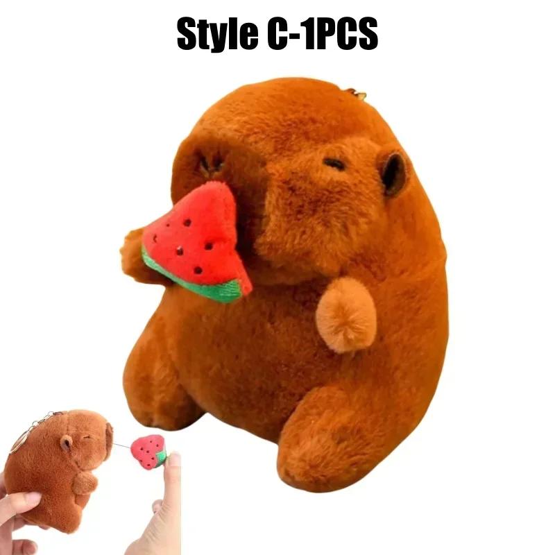 12cm Simulation Plushie Capybara Keychain Capybara Stuffed Animals Toy Cartoon Cute School Bag Charms Pendant Capibara Key Chain