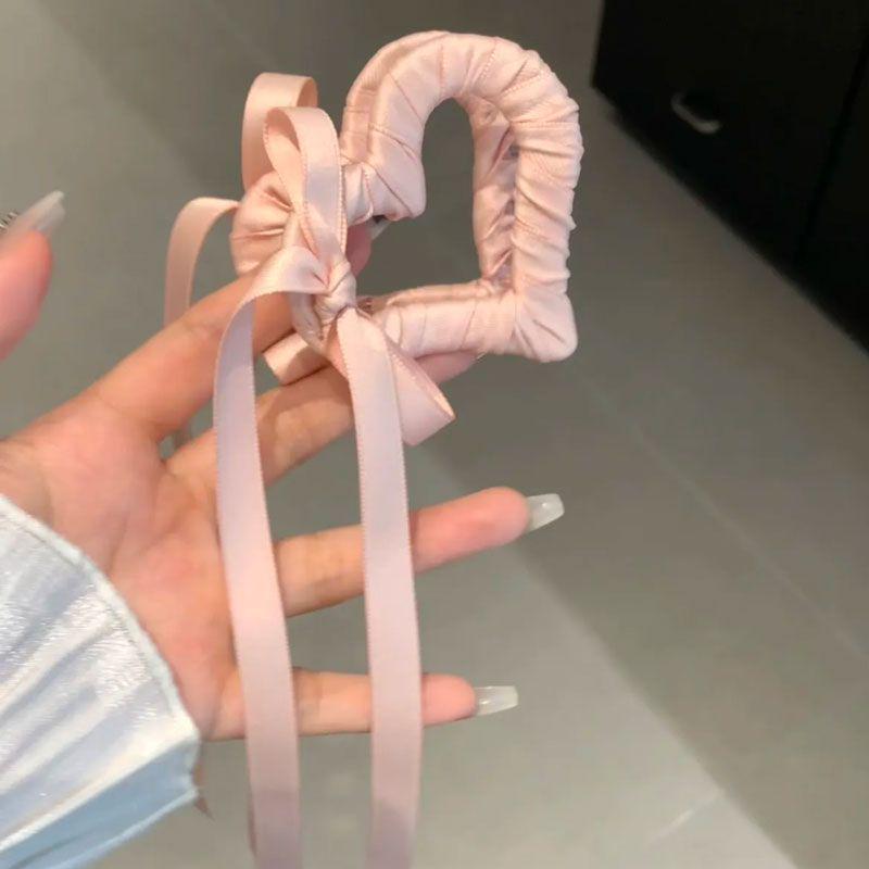 Heart-Shaped Tassel Bow Hair Claw Clip for Buns & Ponytails