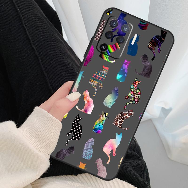 Cute Cartoon Cats Collage Case For Oppo A17 A57 A77 A40 A78 A54 A74 A94 A76 A16 A96 A18 A60 A80 A38 A58 A98 A15 A5 Pro