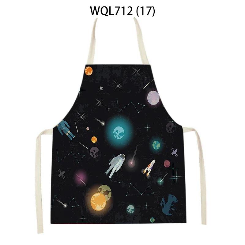 Rocket Planet Print Kitchen Apron for Women Creative Universe Style Baking Accessories Cooking Apron Household Cleaning Pinafore