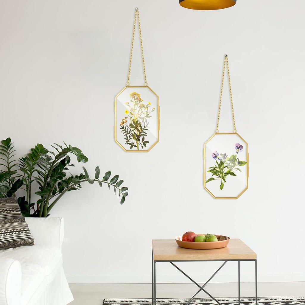 Octagonal Geometric DIY Glass Pressed Flower Hanging Frame - Modern Floating Transparent Photo Display