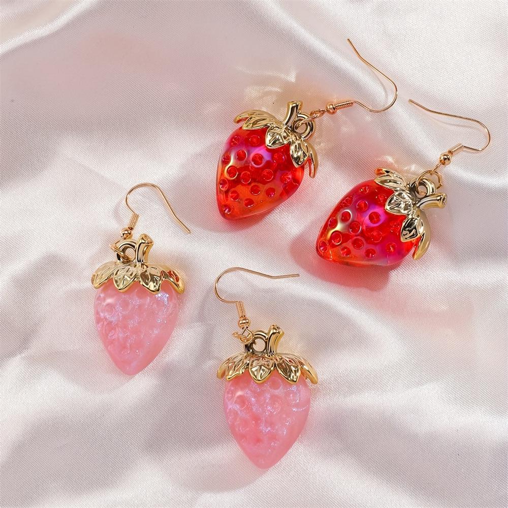 Korean Cartoon Strawberry Cupcake Stud Earrings - Cute Girly Bow Design