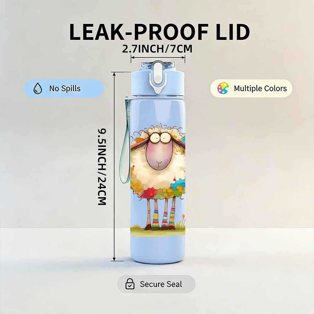 1PC Colorful Fluffy Sheep 750ml Color Plastic Sports Water Bottle Leakproof Flip Straw Lid Suitable for Sports Office Home Use