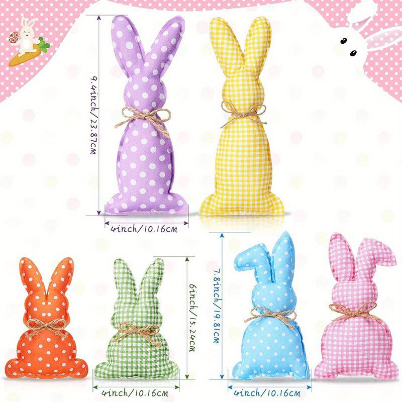 Sett med seks kaninbrett Ornament dekorasjon Polka Dot påskestoff Søt rutete feriefest lite frisk