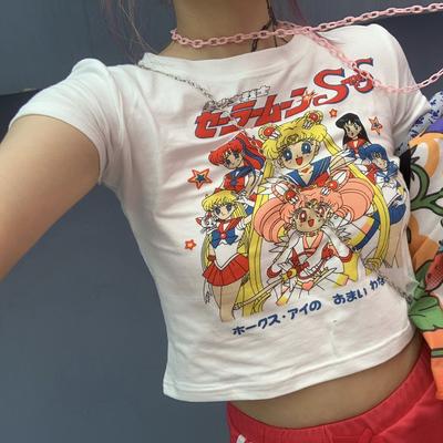 Sailor Moon Print Harajuku Goth Female Women T-shirts Kawaii Short Anime T Shirt HipHop Summer Women Streetwear Crop Tops Y2k