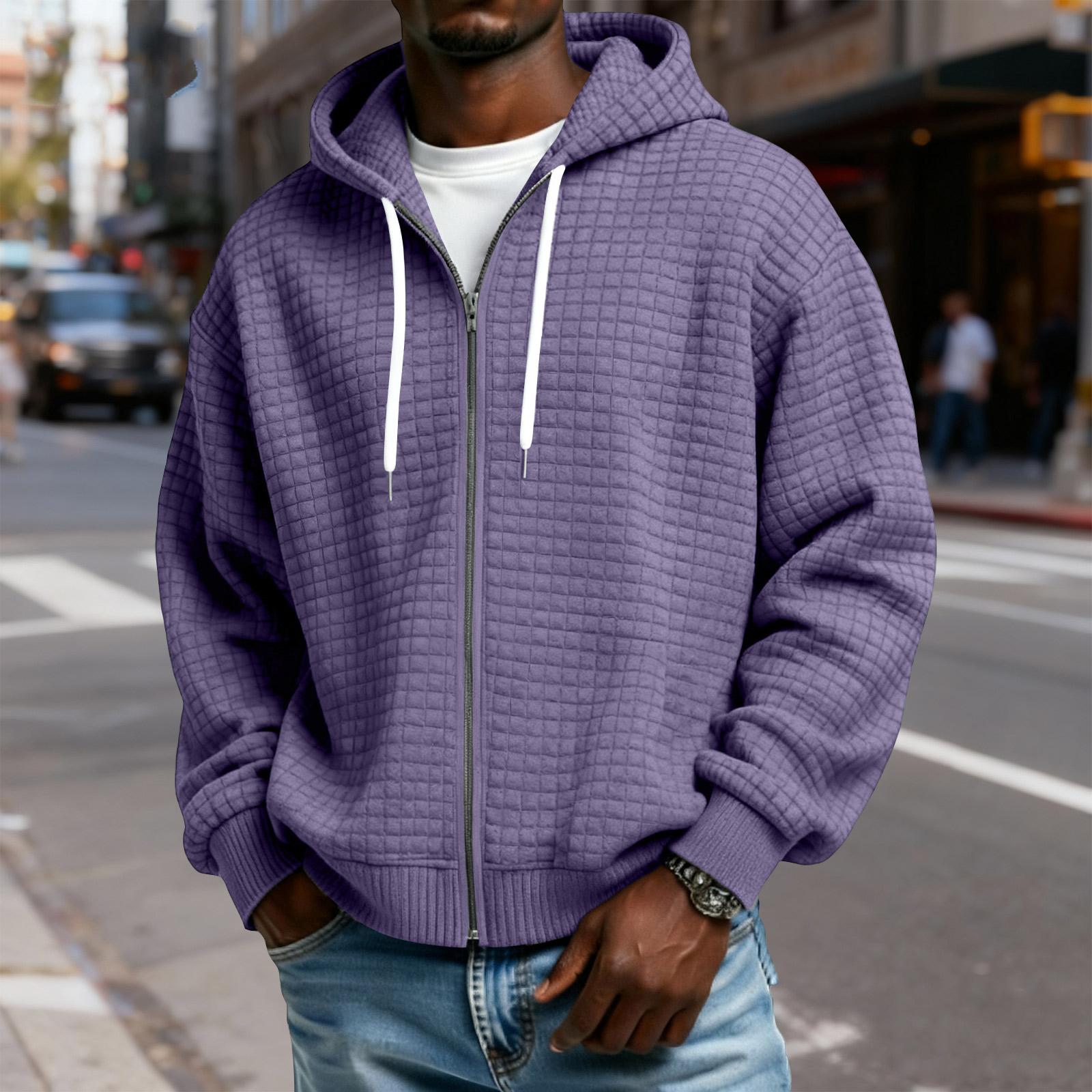 

Мужская клетчатая куртка с капюшоном на молнии - Повседневная спортивная толстовка с кулиской XXXXL