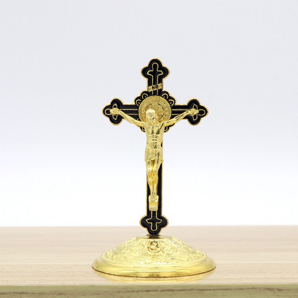 With Stand Zinc Zinc Alloy Cross Ornaments Religious Plated Gold Statue Church Cross Ornaments  Home Decor