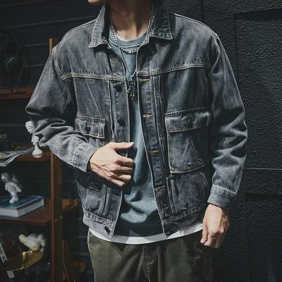 Men's Fashion Loose Fit American Retro Denim Jacket: Trendy Large Size Workwear for Youthful Style