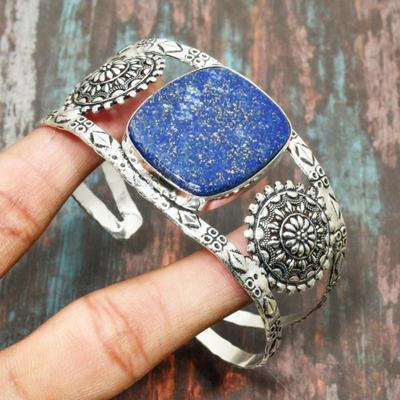 Lapis Lazuli Gemstone 925 Sterling Silver Handmade Jewelry Adjustable Cuff/Bangle for Her