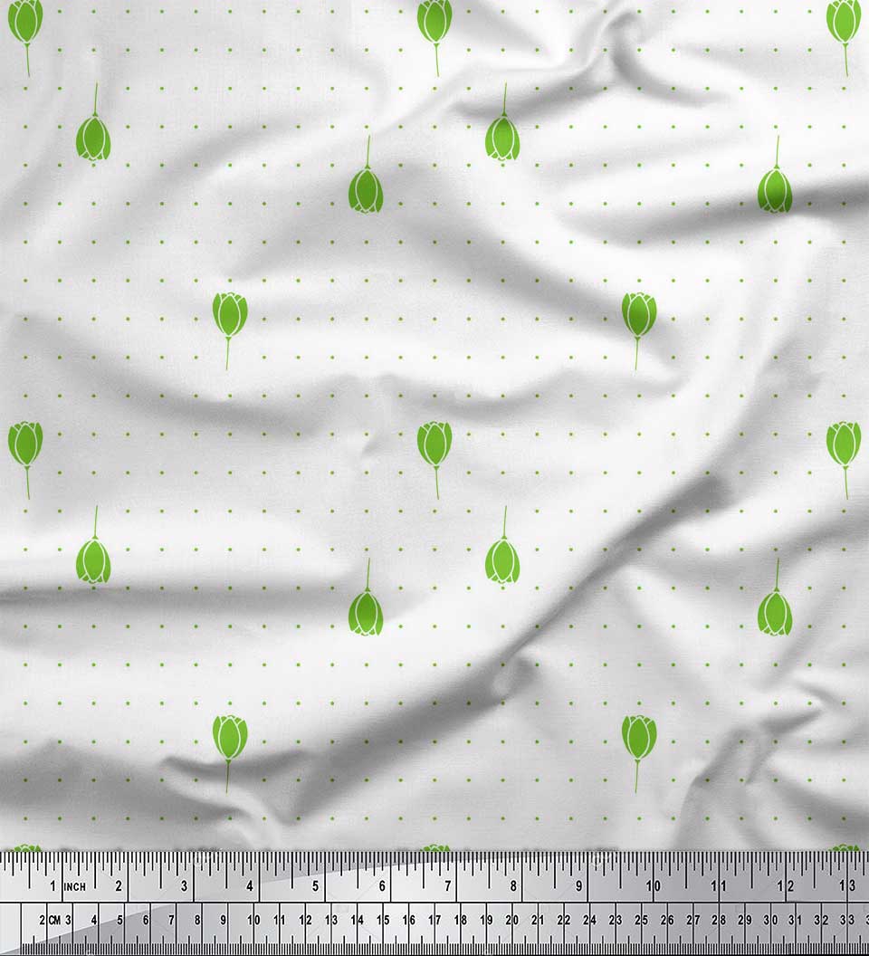 

Японська креп-сатин Soimoi Green Тканина з крапками та бутонами з квітковим принтом 1 метр 42 дюйма 42 Inch Wide - Poly Crepe зелений