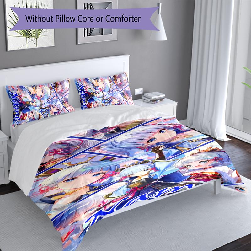 3pcs Custom Name Genshin Impact Ayaka Kamisato Set,Includes 1 Duvet Cover and 2 Pillowcases,All-season Bedroom Decor