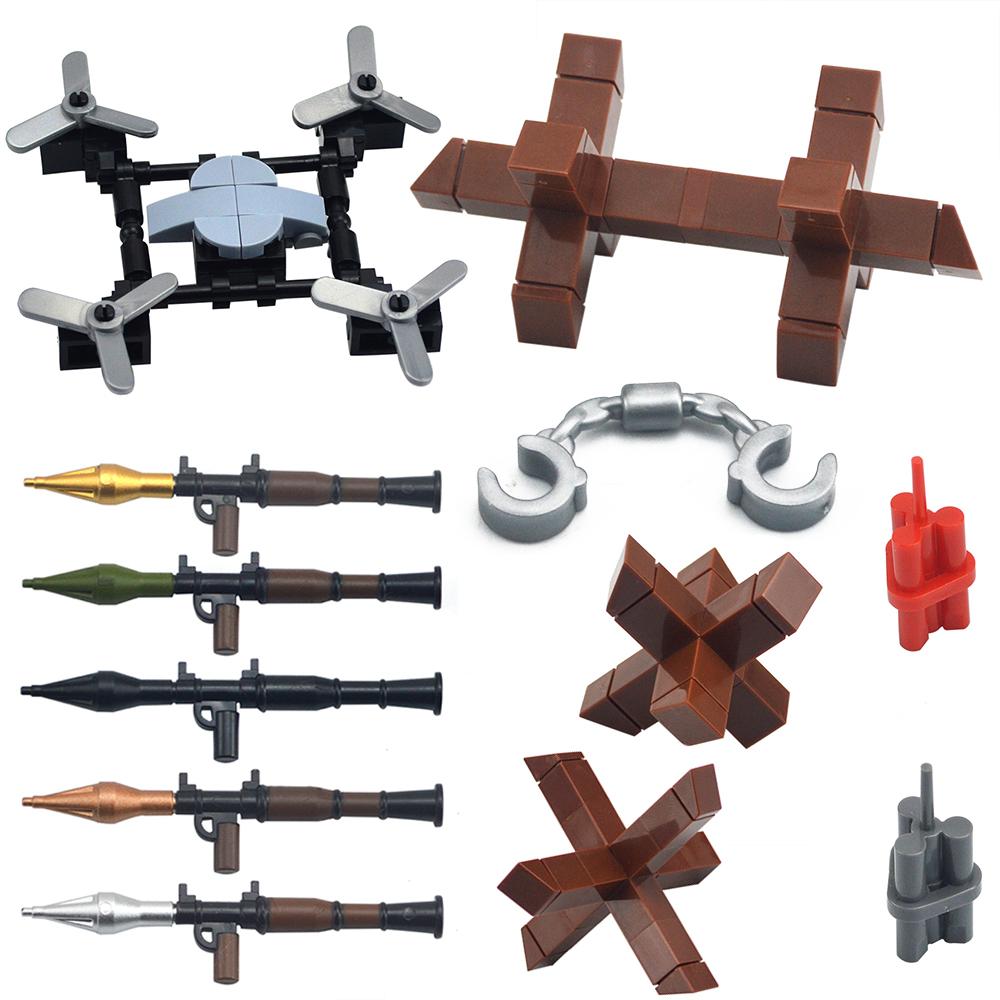 MOC Armas Militares Armas de Fogo Blocos de Construção WW2 Figuras Acessórios Barricada Soldado Mini Arma Foguete Bala Dron Avião Brinquedos Presente