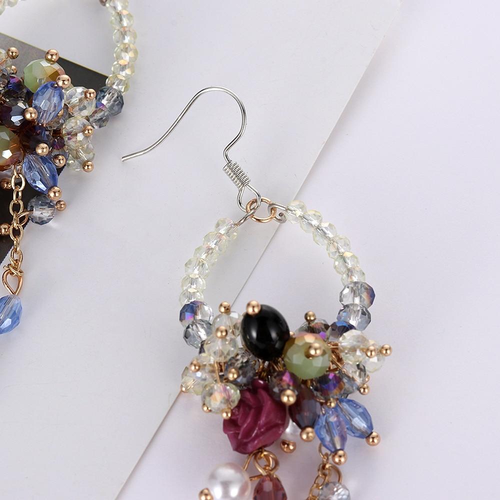 New Fashion 1 Pair Statement Flower Crystal Bead Tassel Fringed Earrings For Women Rhinestone Long Chain Crystal Drop Earrings