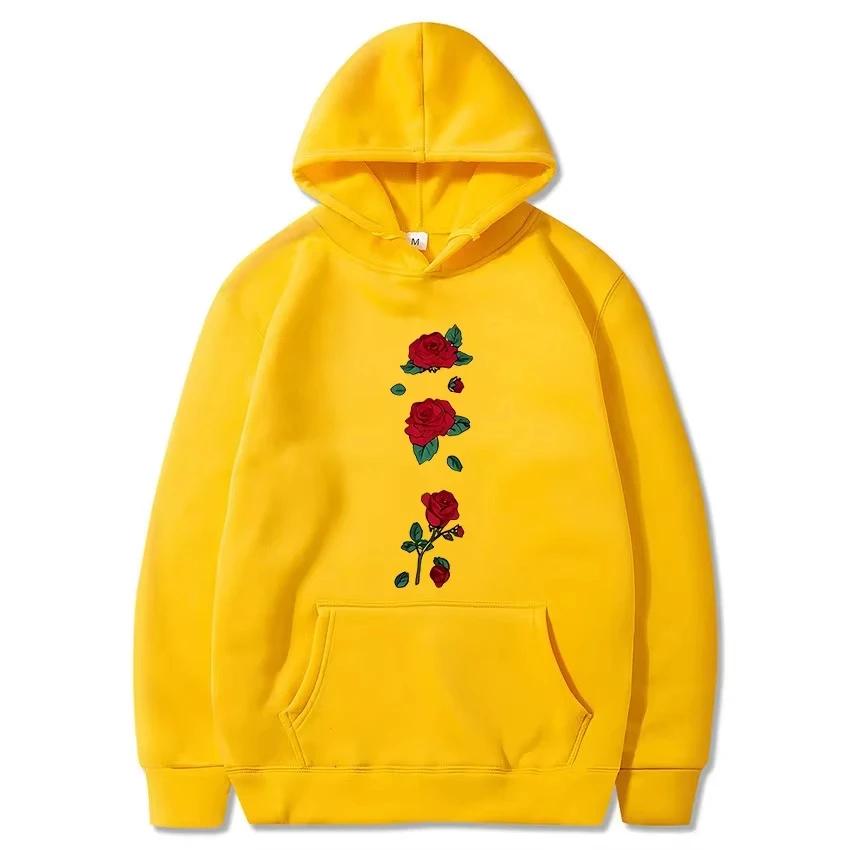 Fashion Trend Leisure5 Rose Flower Print Men's Pullover Autumn and Winter Loose Streetwear Outdoor Sports Sweatshirt