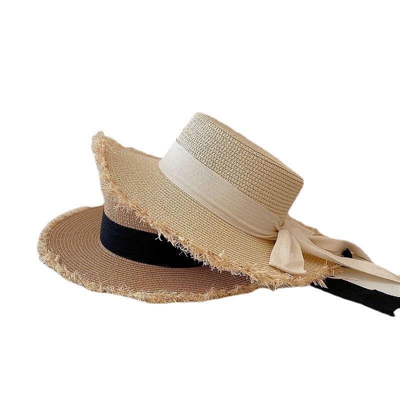 Korean Style Women's Wide Brim Straw Hat - Summer Seaside Bow Sun Protection