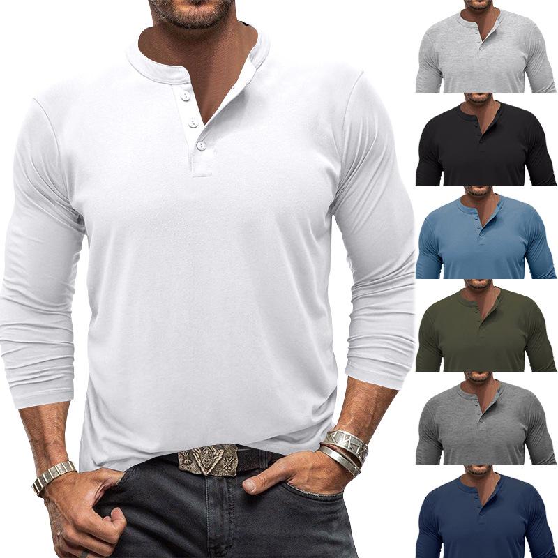 Mens Long Sleeve Henley Shirt Casual Slim Fit Top For Outdoor Wear
