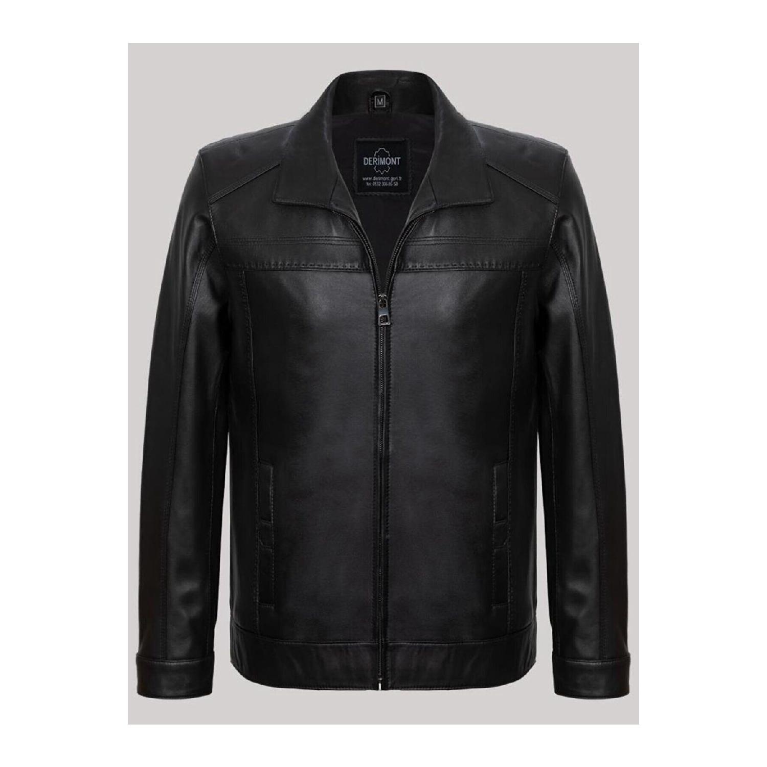 

Genuine Leather Black Flat Pocket Men s Leather Coat S чорний