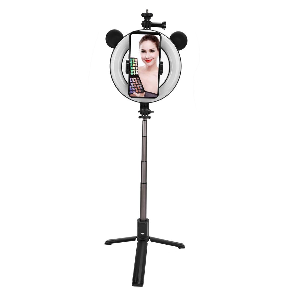 Kabelloser Bluetooth Selfie-Stick mit Ringlicht-Halterung, Faltbarer Stativständer, Desktop-Selfie-Stick