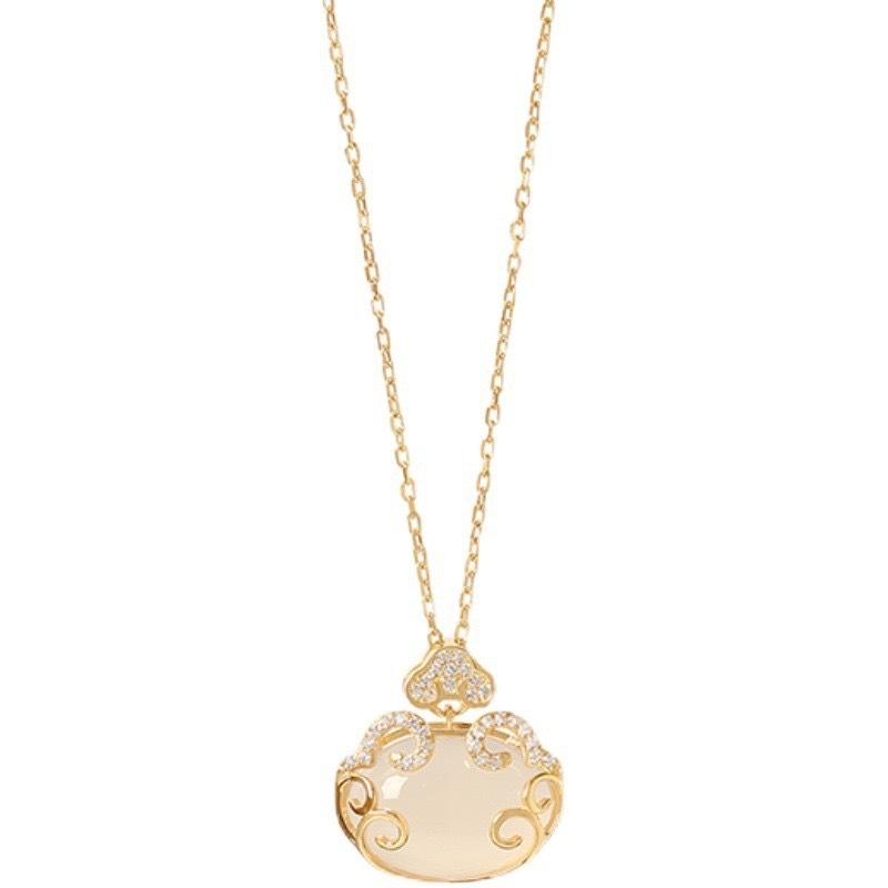 Colier Nou Chinezesc Ruyi cu Lacăt de Siguranță pentru Femei, Pandantiv cu Design Nișă, Lacătul Longevității Guochao, Colier Versatil