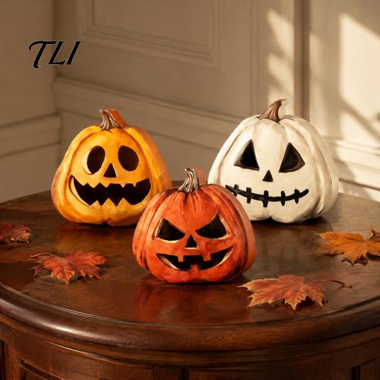 Desktop Grimace Decor 3Pcs Halloween Pumpkin Tabletop Decor, Rustic Face Wooden Block Solid Wood Crafts Ornaments, Farmhouse Craft for Home