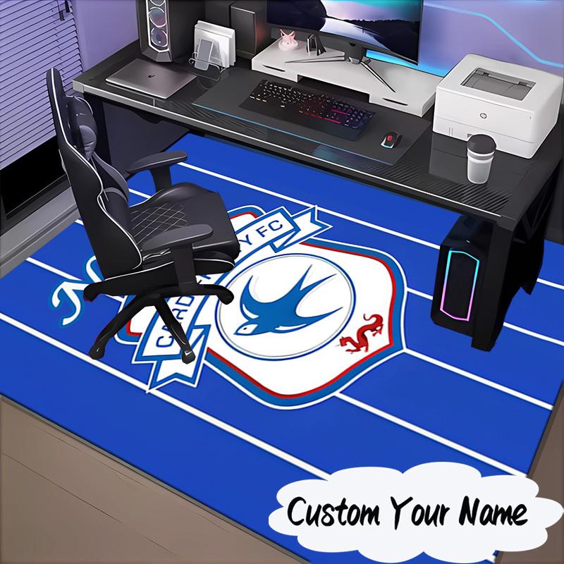 Custom Name Cardiff FC Crest Rug for Living Room, Game Rooms, Office, Bedroom, Floor Mat Playful Design, Fan Gifts Christmas Decor