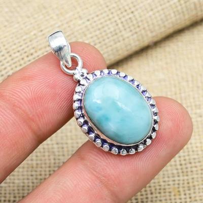Dazzling Larimar Gemstone Handmade 925 Sterling Silver Jewelry Pendant Gift For Women